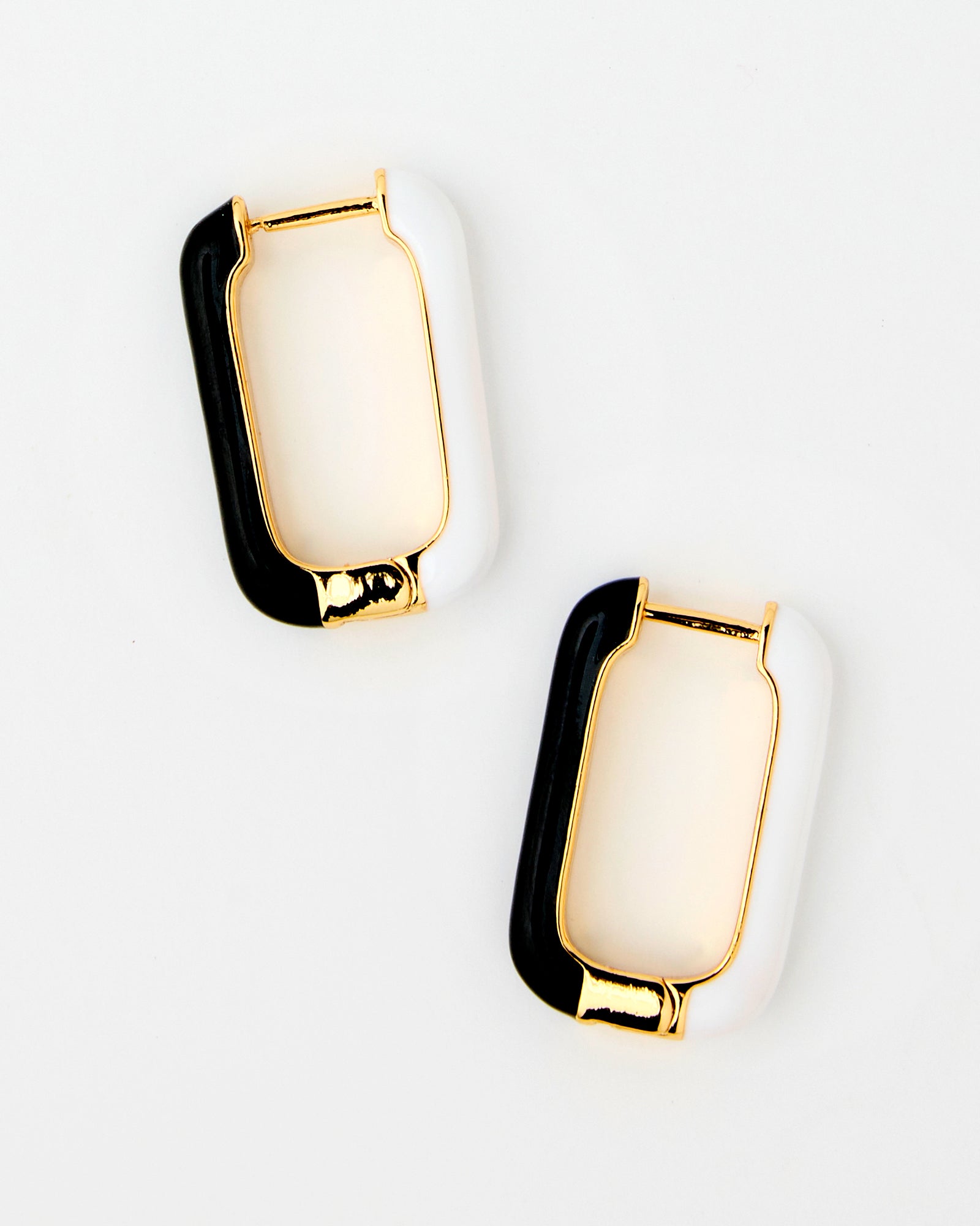 Black, white and gold huggie hoop earrings