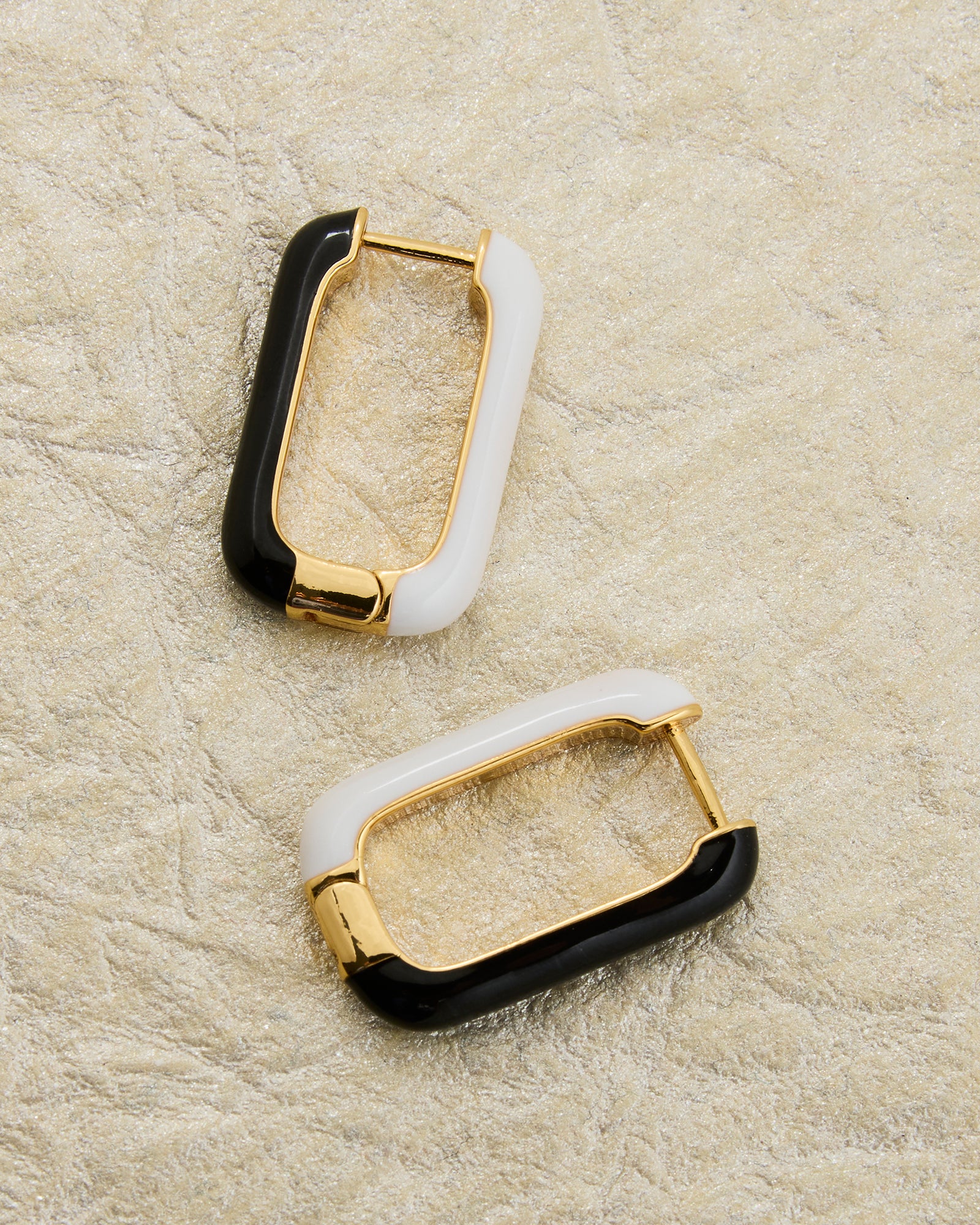 Black, white and gold huggie hoop earrings