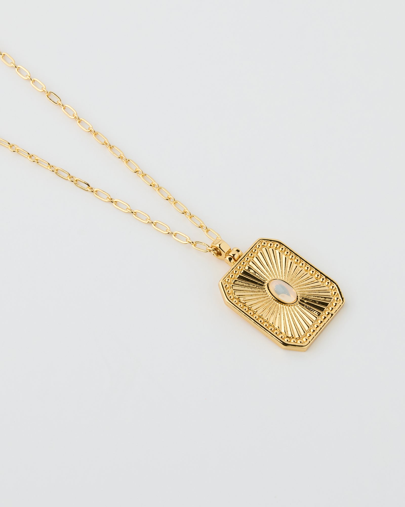 Gold chain necklace with rectangular pendant
