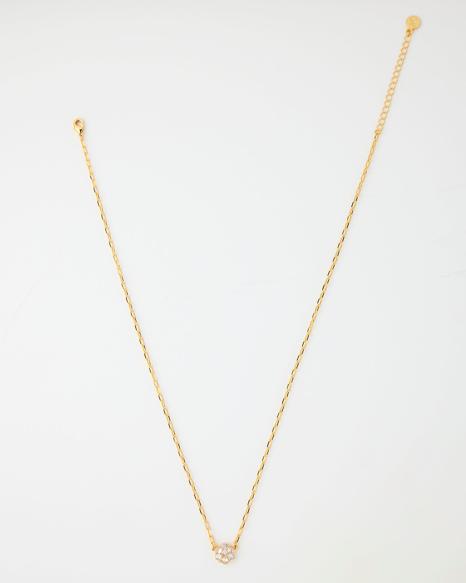 Gold chain necklace with gems in flower pattern