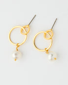 Gold round earrings with pearl charm