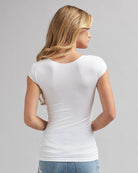 Woman in white, short sleeve basic tee