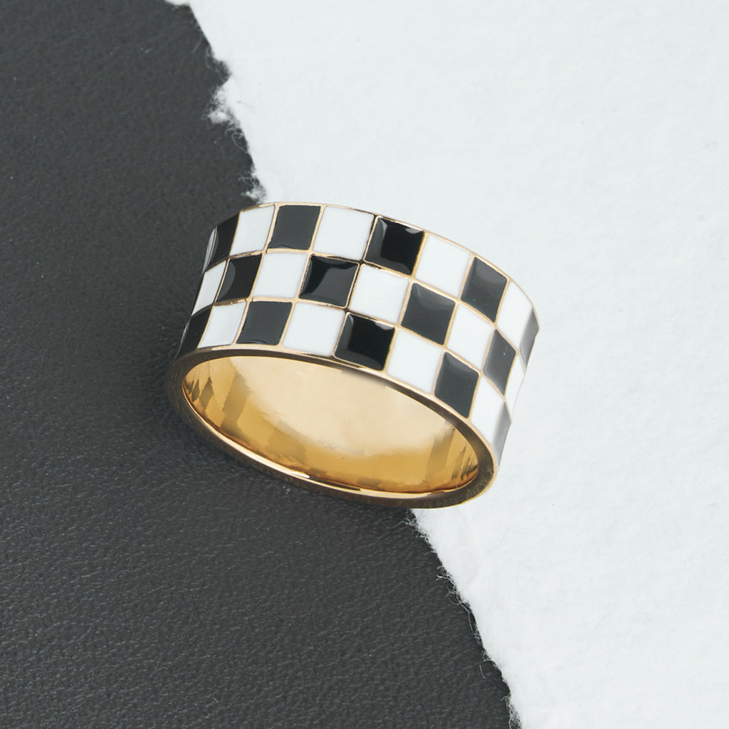Black and white Checker ring 