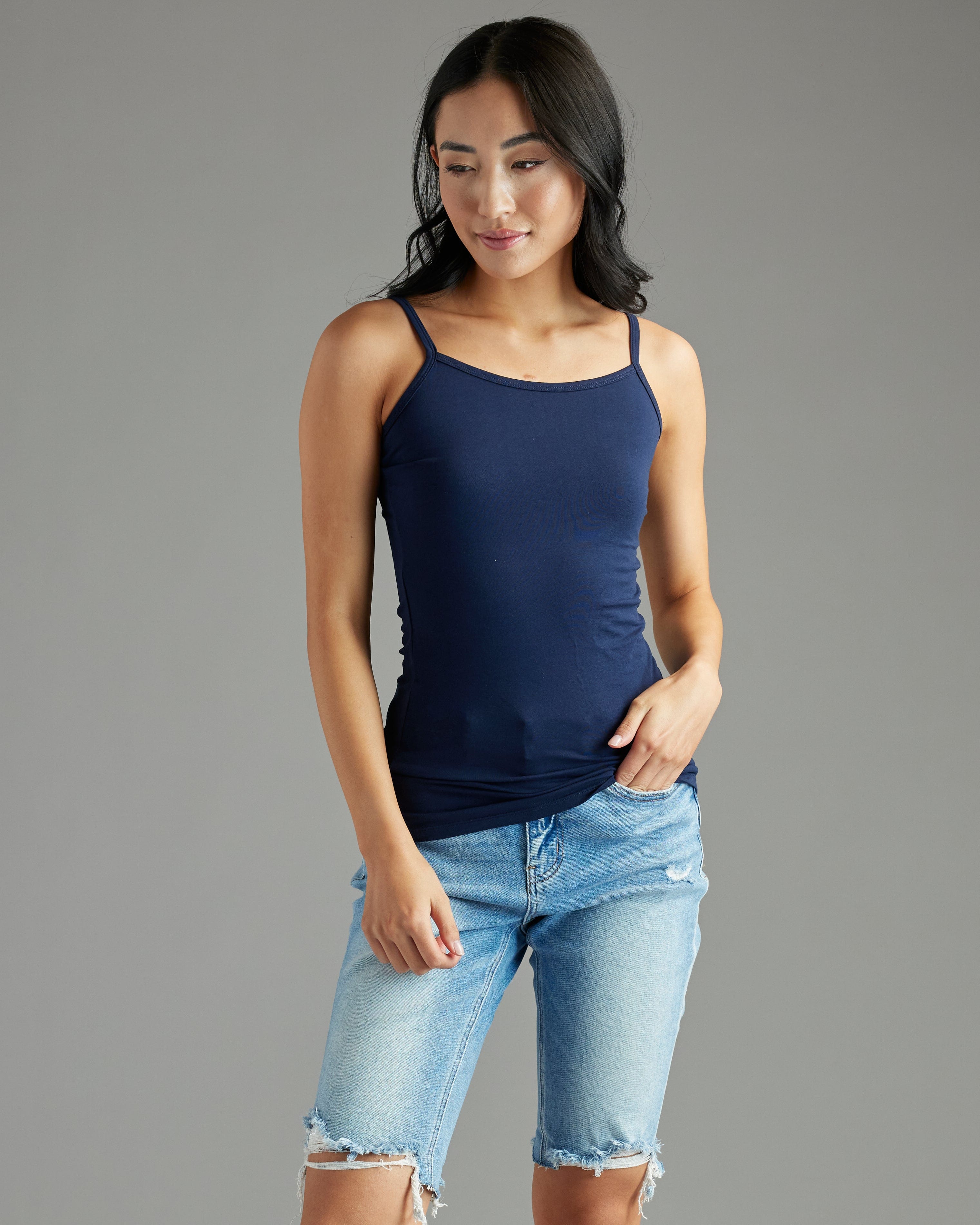 Woman in basic, fitted, cami